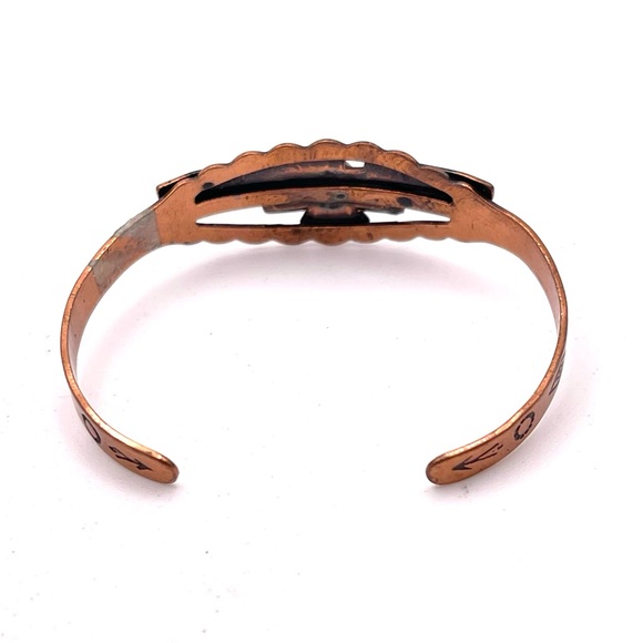 Genuine Solid Copper and Turquoise Navajo Thunderbird Cuff Bracelet Small Size - Picture 12 of 14